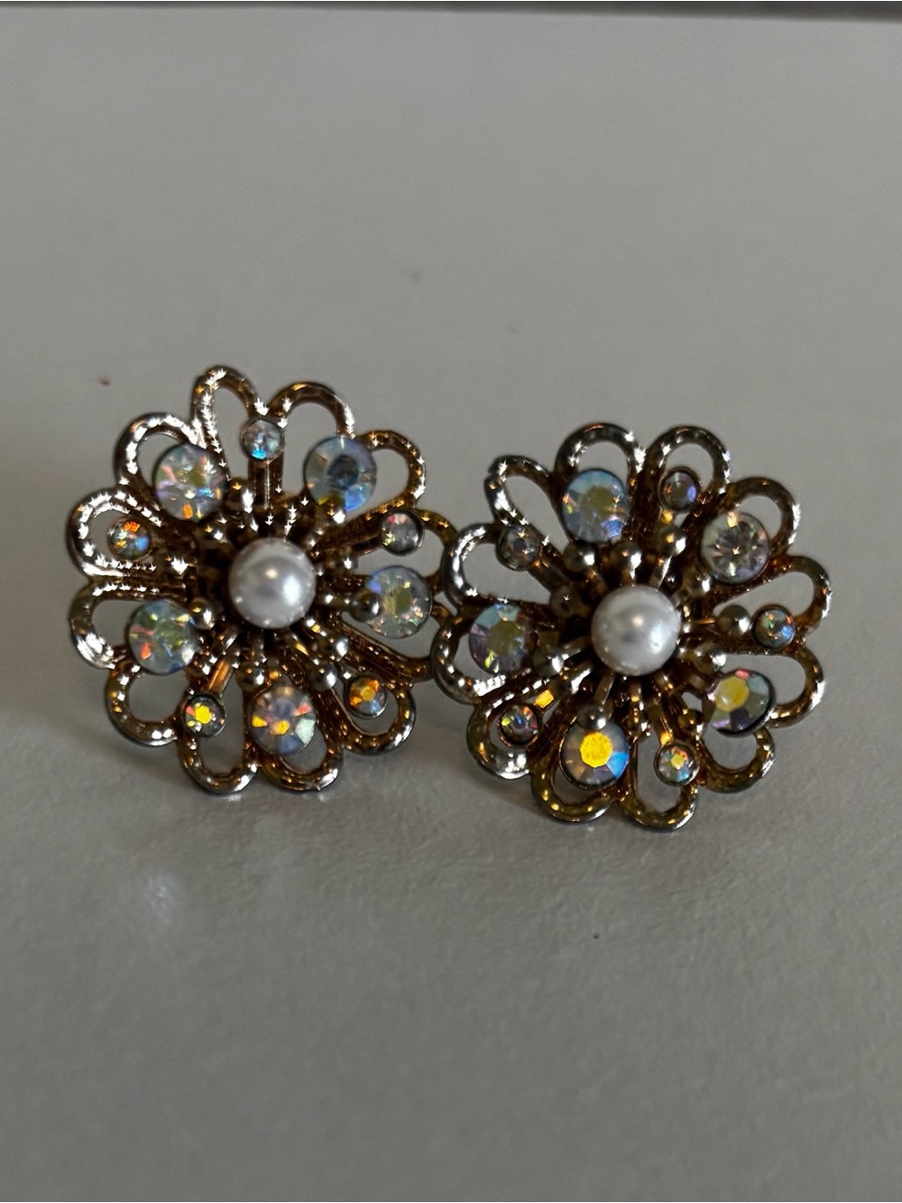 Gold-Tone Floral Pearl & Aurora Crystal Stud Earrings